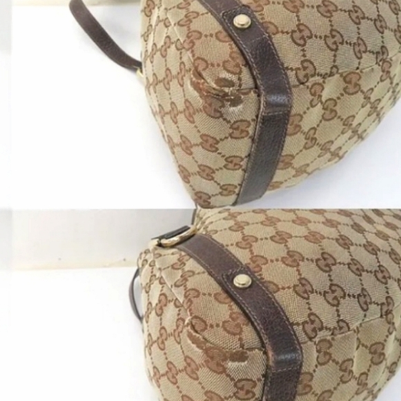 ๐ GUCCi ยฎ๏ธ Brown Monogram Cloth & Leather Shoulder Bag Purse - Picture 14 of 16